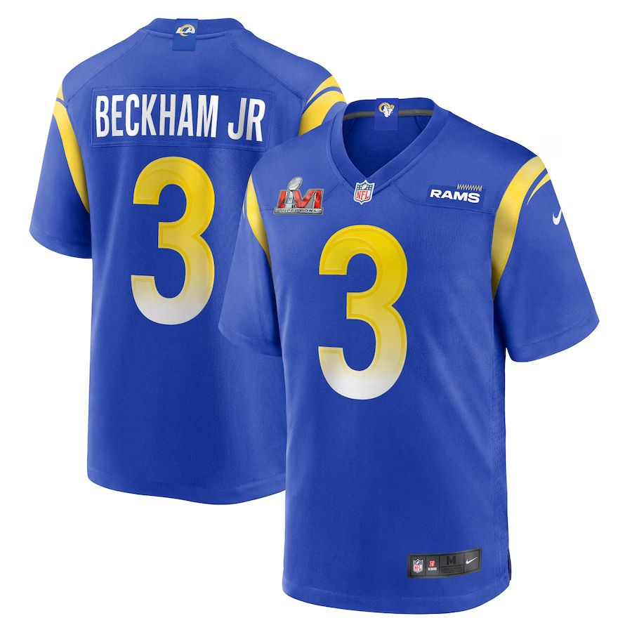 Men Los Angeles Rams #3 Odell Beckham Jr. Nike Royal Super Bowl LVI Game Patch NFL Jersey->los angeles rams->NFL Jersey